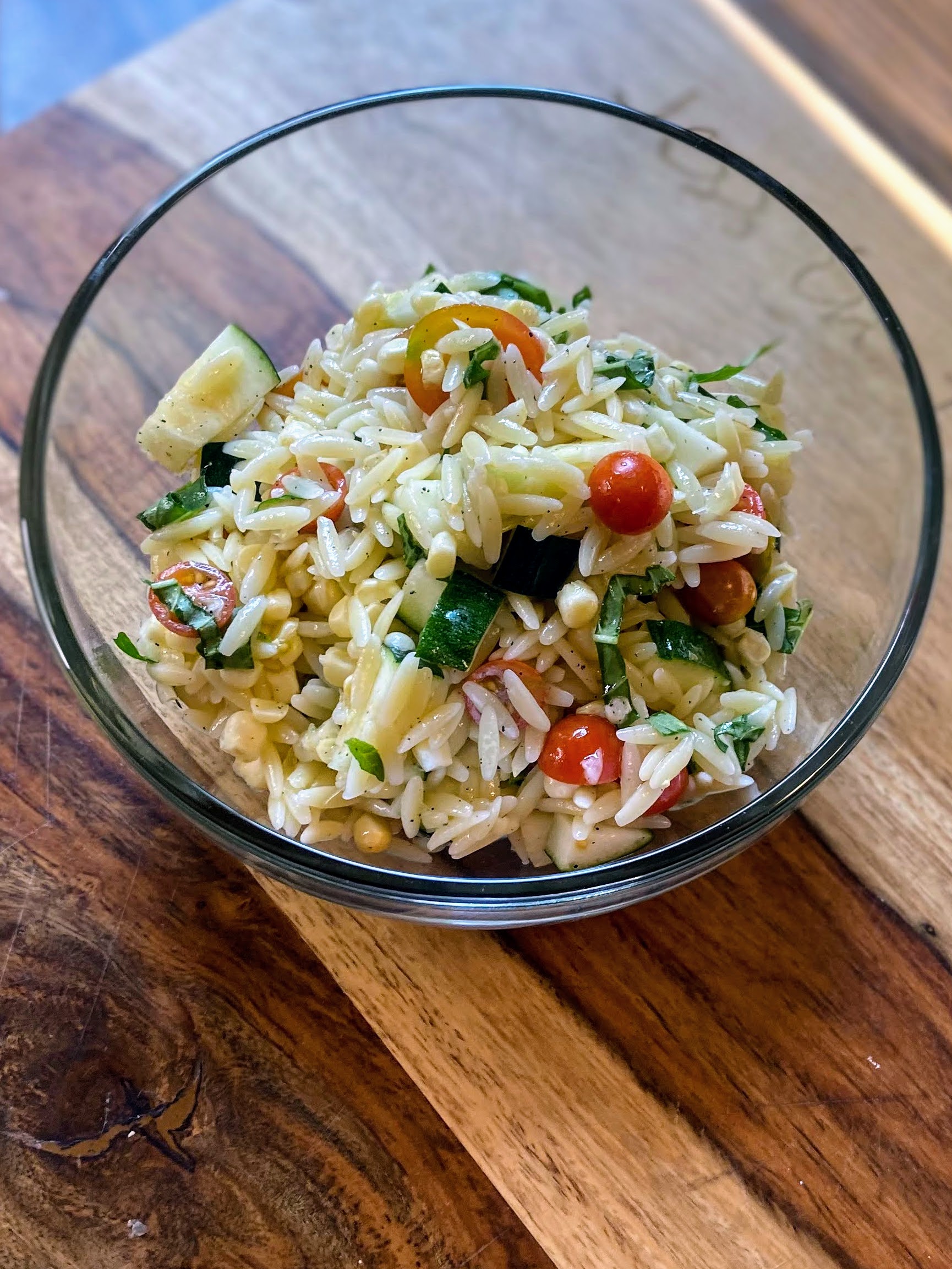 Completed summer garden orzo salad