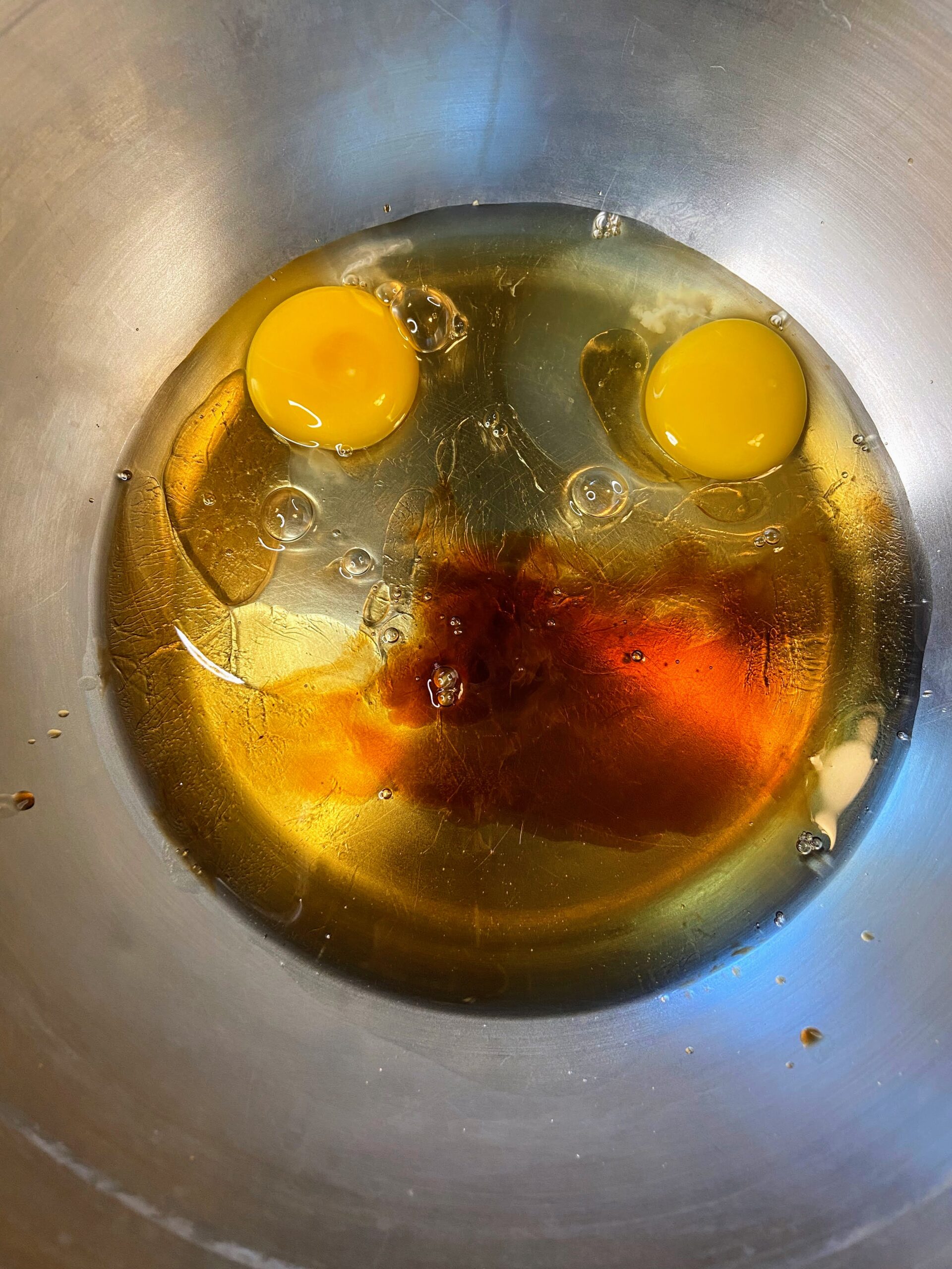 eggs, oil, and maple syrup