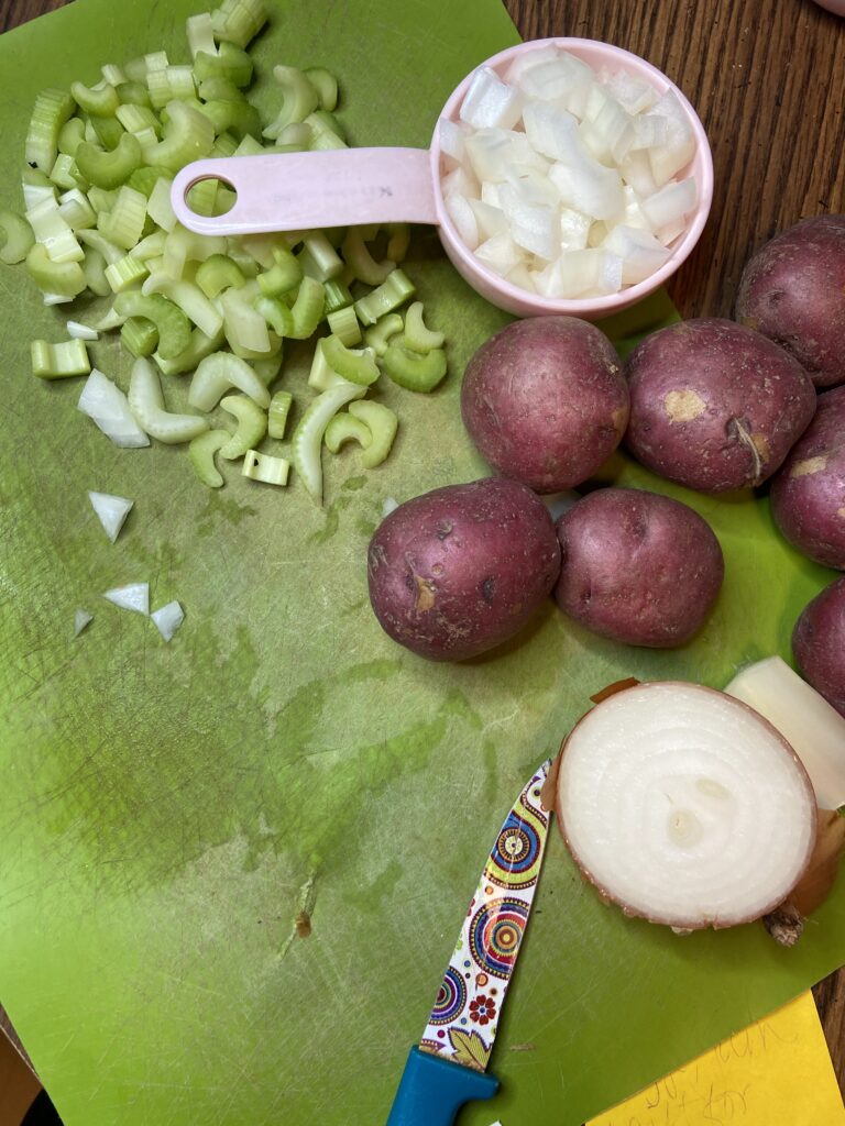 Chopped onions, potatoes, and celery