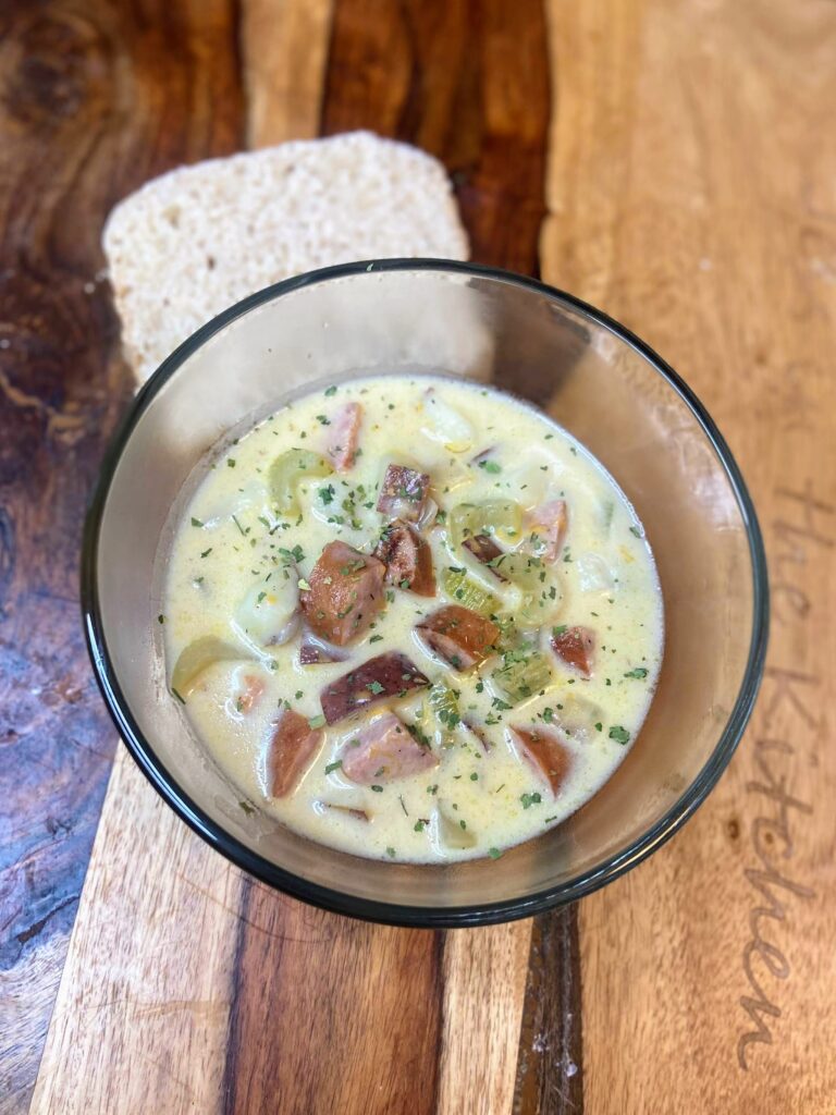 Cheesy kielbasa and potato soup