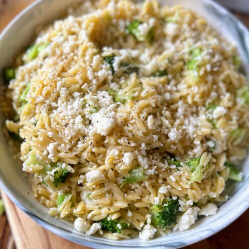 Completed broccoli and cotija orzo